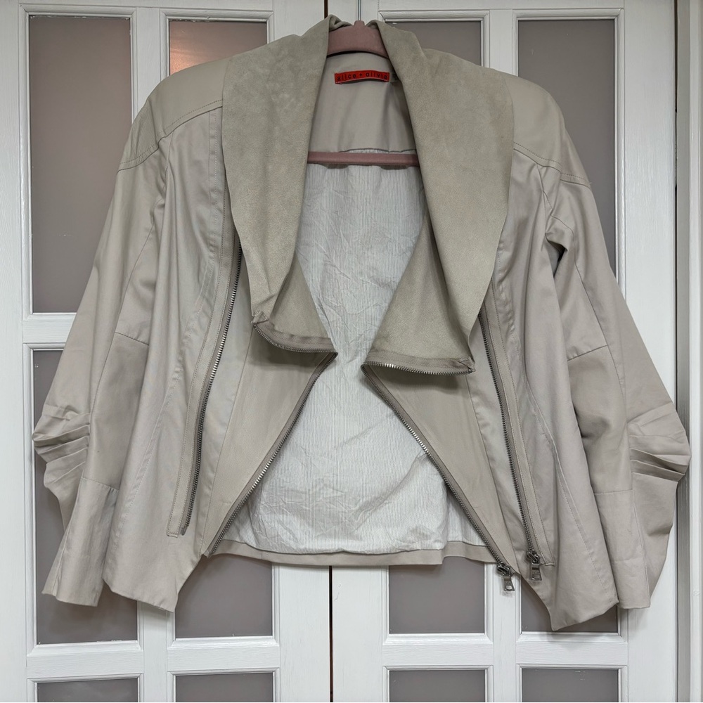 Beige Leather Jacket with Suede Collar ALICE AND OLIVIA